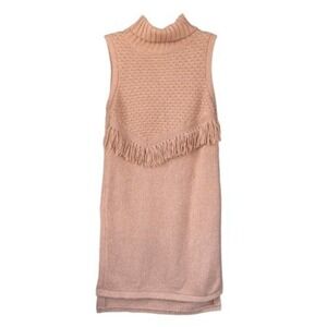 T4 Nomad Morgan Carper Pink Fringe Turtleneck Sleeveless Sweater Dress Size L